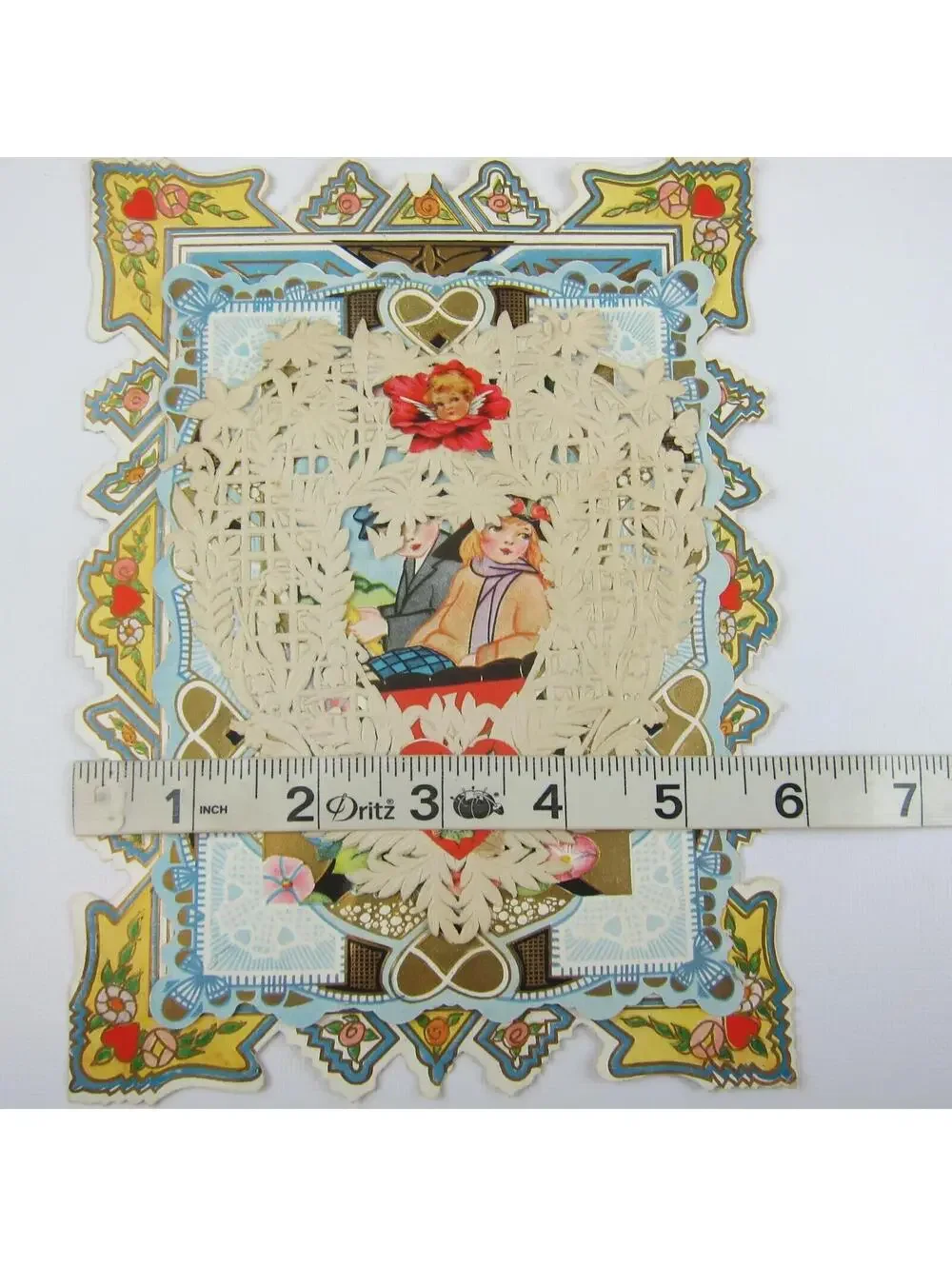 Antique Valentine Blonde Girl & Boy Drive Old Car Flowers Embossed Boat UNSIGNED